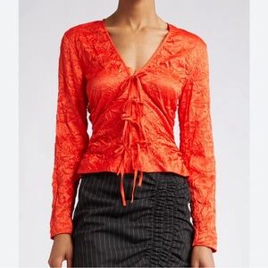 GANNI Red Crinkled Blouse In Grenadine Toe Front Size 38 / US 6 NWOT